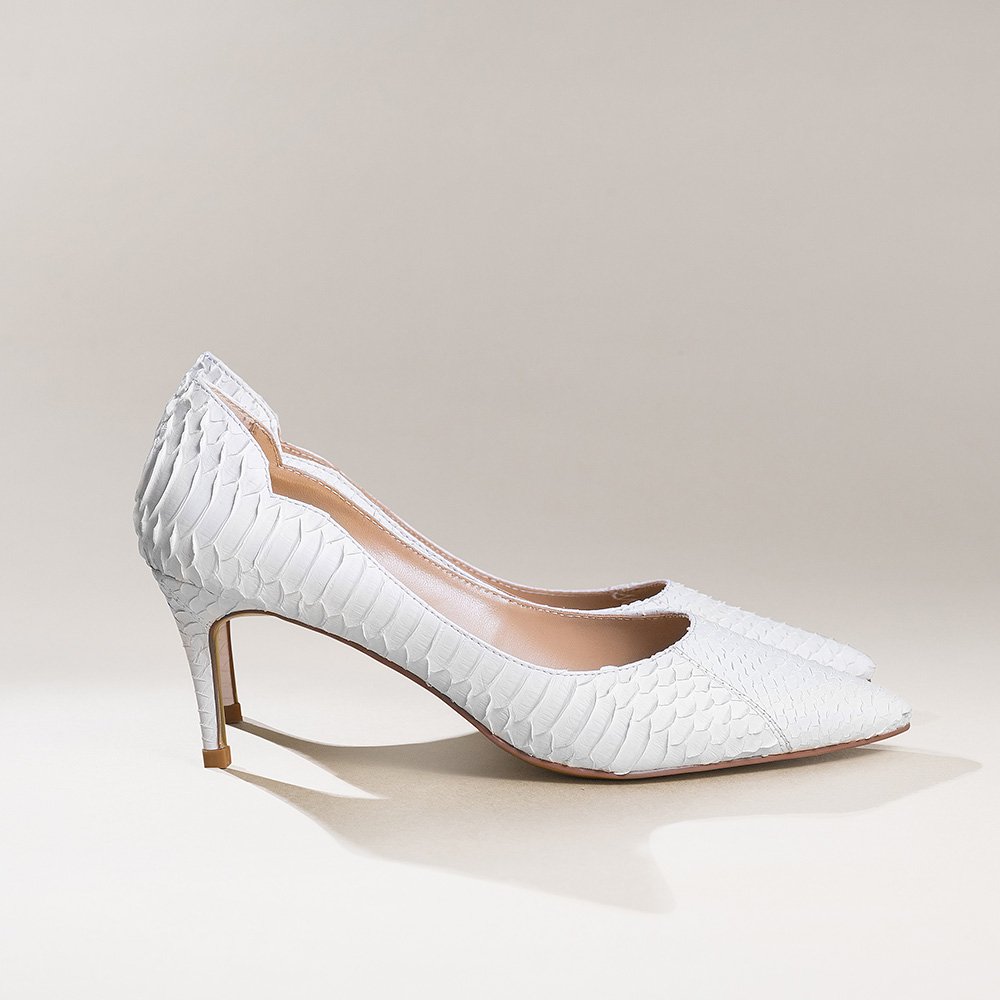 white snakeskin heels