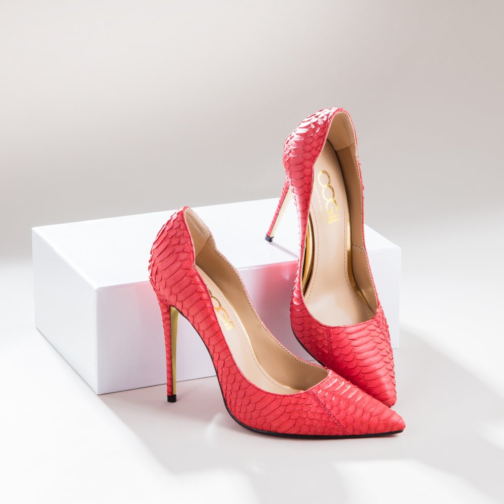 OOGII RED SNAKESKIN HEELS