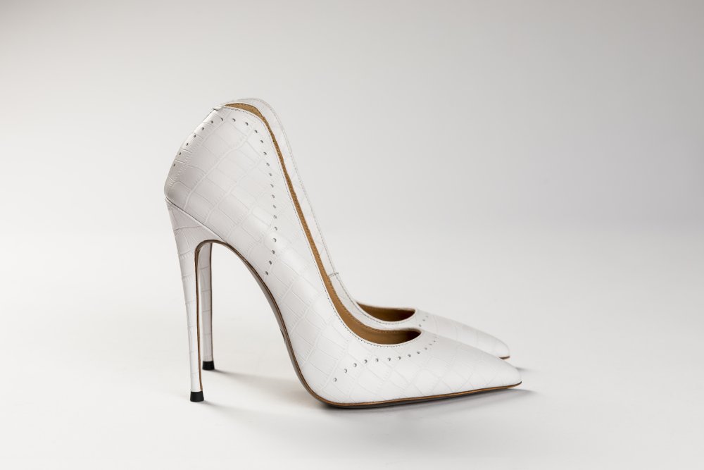 White Calfskin Heels - 12cm