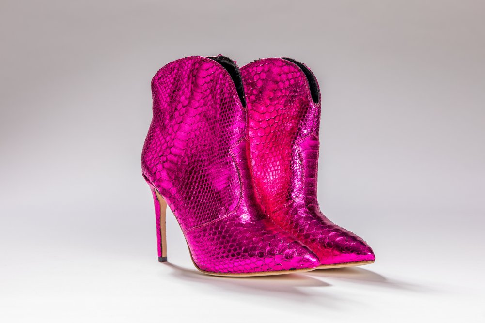 PINK SNAKESKIN ANKLE BOOTS