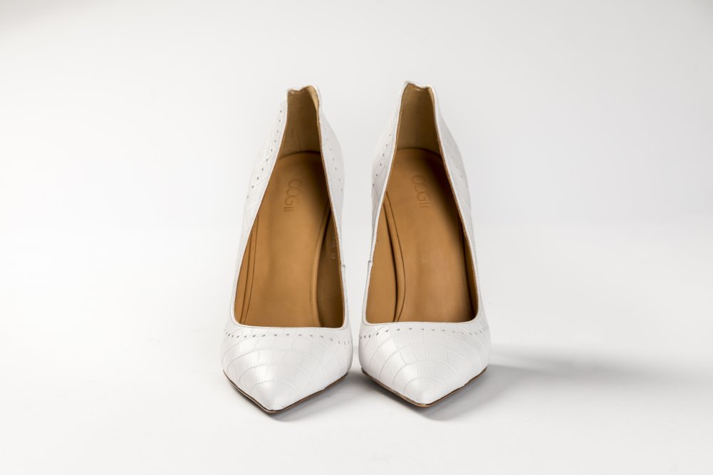 White Calfskin Heels - 12cm