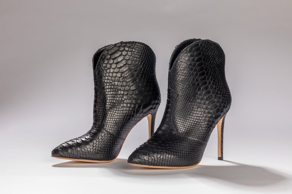 BLACK SNAKESKIN ANKLE BOOTS